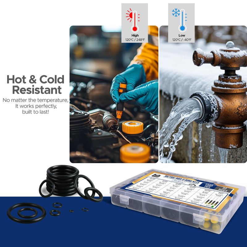 O Ring Kit - 1560 Pcs 32 Size - Nitrile Rubber O Rings Assortment Kit + 4 Hook Set & Grease Tube – for Automotive, Plumbing, Pressure Washer, Air or Gas Sealing Connections (O Rings 1560 Pcs)