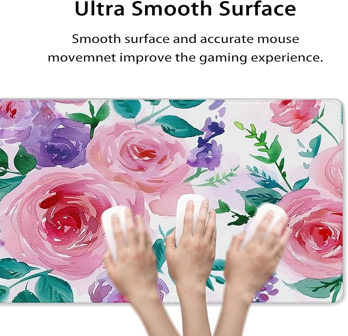 31.5?€?x11.8?€?Large Gaming Mouse Pad for Desk, Mouse Mat with Seamed Edges, Waterproof Desk Pad, Non-Slip Rubber Base, Keyboard Pad Computer Mat, Big XL Mousepad-Rose Watercolor Painting