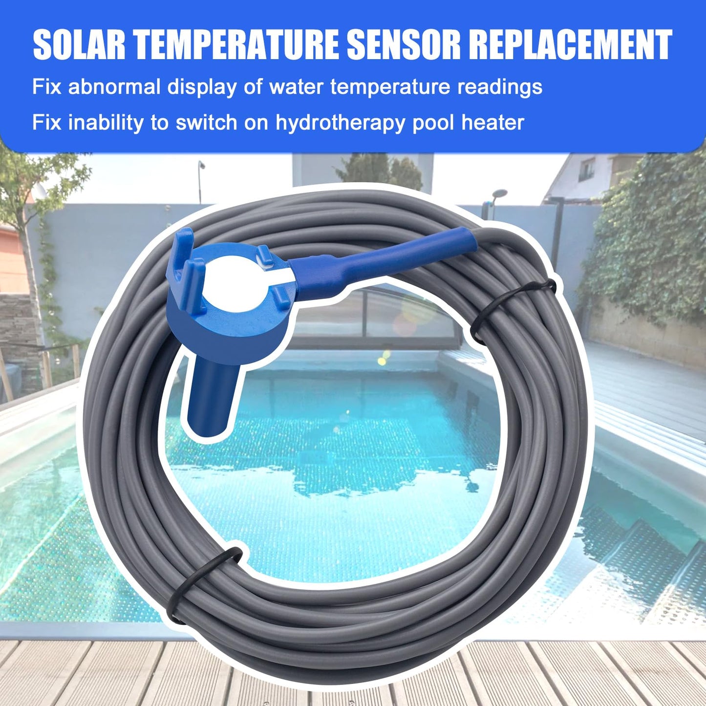 2 Pack 520272 Pool 7790 Temperature Sensor Thermistor Air/Water/Solar 20' Feet Cable for Jandy - Replacement Pool/Spa (10K-ohm Sensor - Includes 2 Pcs 2" Pipe Clamp)