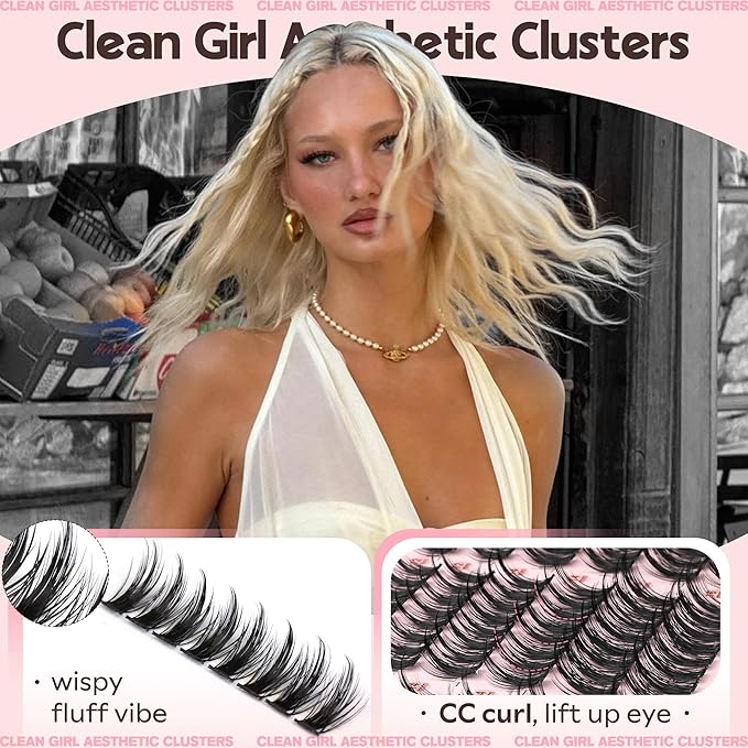 Goddvenus Manga Lash Clusters 12-14-16mm Natural Wispy Fairy Eyelash Clusters 144pcs Fluffy Cluster Eyelash Extensions Anime Cosplay No Plastic Feel Individual Lash Extension CC Curve