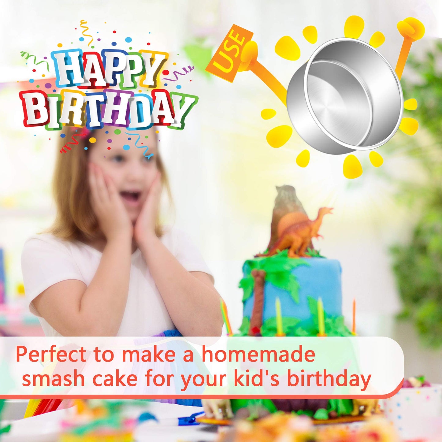 E-far Cake Pans Set of 3, 6 x 3 Inch Stainless Steel Round Cake Baking Pans Tins for Wedding Birthday, Deep Side & Non-toxic, Oven & Dishwasher Safe, Mirror Finish & Straight Side