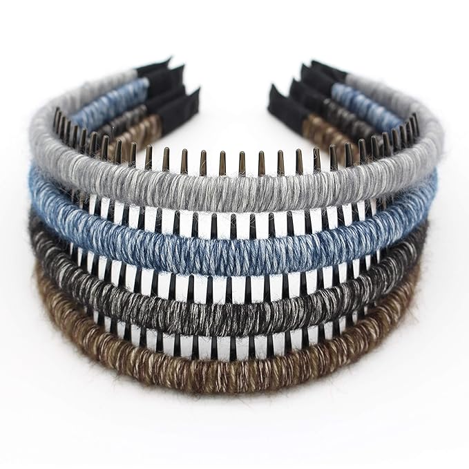 Fashion Wool Knit Hair Band - Non-Slip Resin Comb Teeth Hoop (4 Colors)
