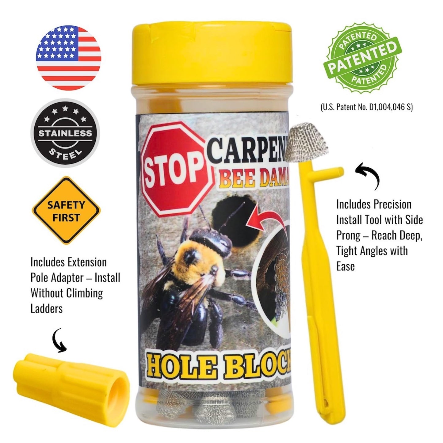 BB PRO Patented Carpenter Bee Traps for Outside – 304 Stainless Steel 30 Count Hole Filler Plugs – Stop Woodpecker Damage & Borer Bee Re-Entry – Permanent Wood Protection Kit
