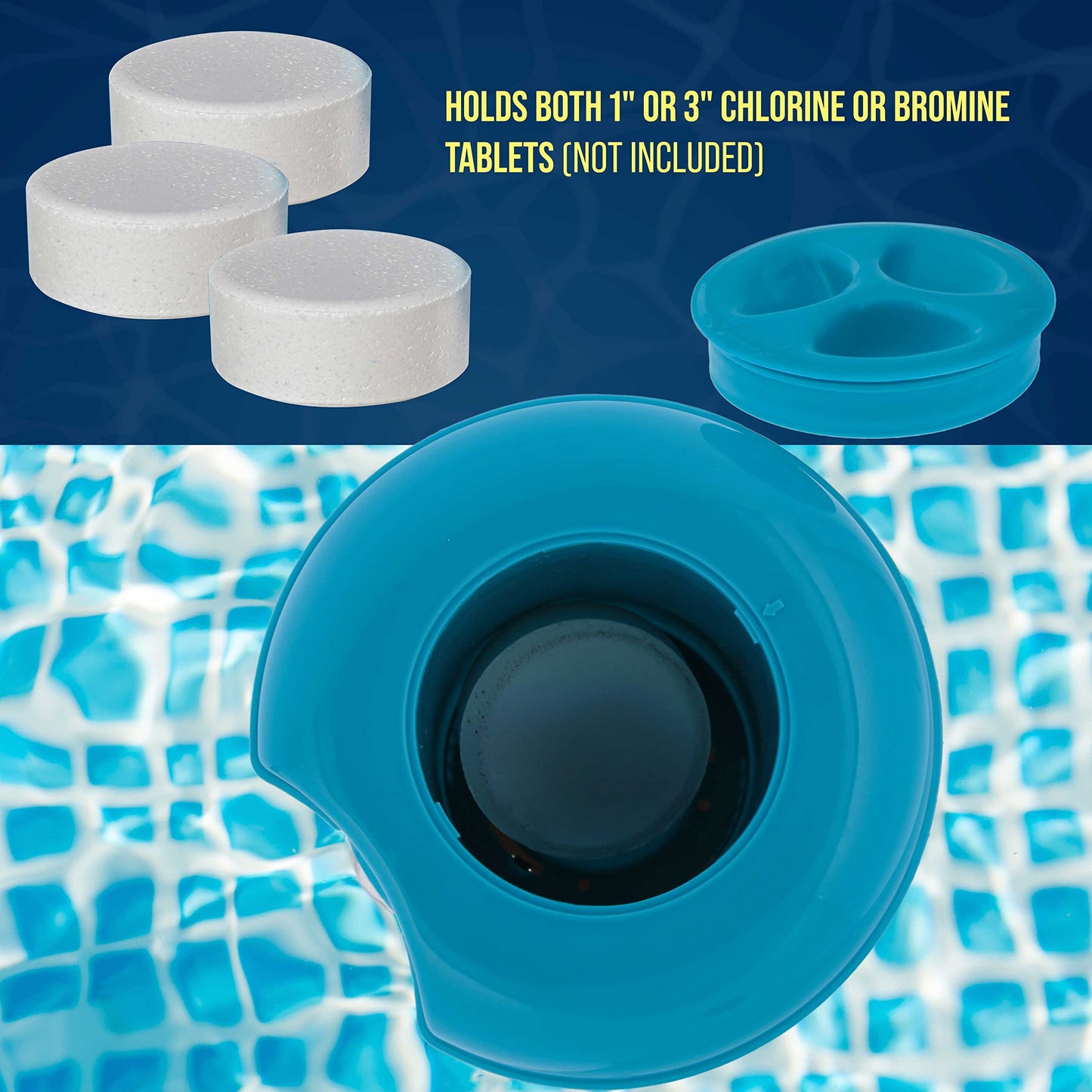 U.S. Pool Supply Pool Chlorine Floater Dispenser with Thermometer - 8" Diameter Floating Chlorinator, Large Capacity Holds 3" Tablets - Adjustable Ring for Balanced Delivery Multi