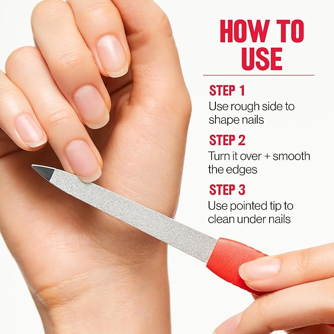 Revlon Emeryl File, Metal Nail Filer With Easy Grip Handle & Double-Sided Fingernail Buffer For Precise Manicure Shaping & Smoothing, 1 Count