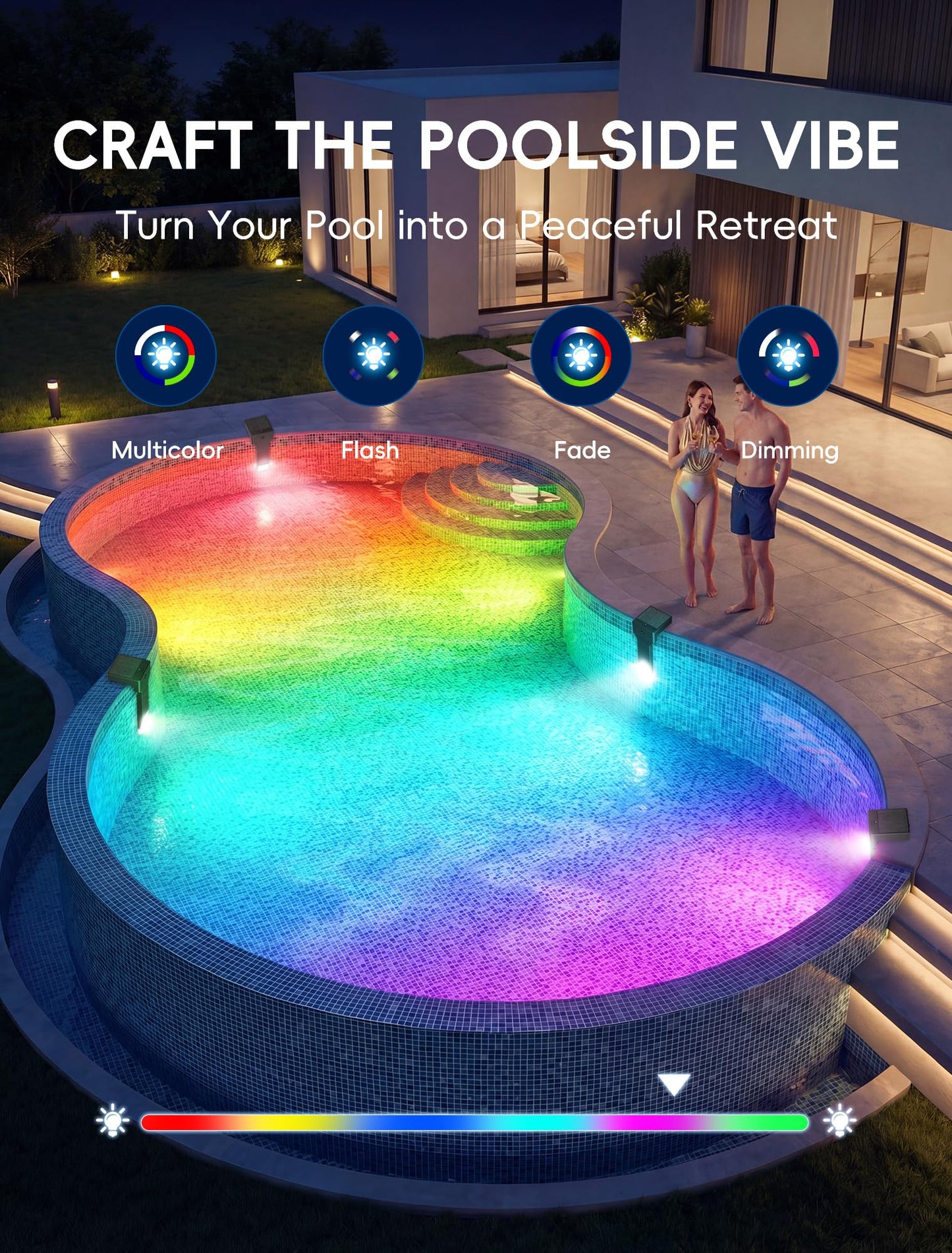 POOLHOUR Solar Pool Lights for Inground Pools Only, Waterproof LED Underwater Submersible Light with Remote & Timer, 10-Color RGB 4-Mode Poolside Solar Lights, 1 Pack