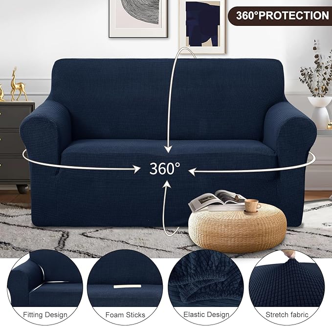 U-NICE HOME Loveseat Cover Stretch Couch Cover Sofa Cover Sofa Slipcover Furniture Protector for 2 Cushion Couch Sofa Pet Friendly(Loveseat, Navy)