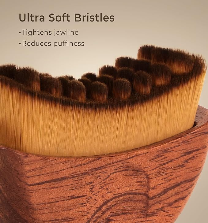 Lymphatic Contour Face Brush 2 Pack - Wooden Handle Facial Sculpting Guasha Dry Brushing Massage Tool - Contour Glow Brush Lymph Drainage Depuff Lift Brushes for Face Neck Chin