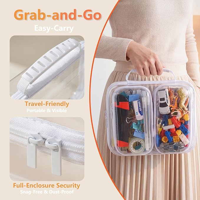 5PCS Travel Essentials for Toiletries with Handles, 1.2MM Thick Clear Hard Shell Zipper Case, Durable Makeup Bag for Cosmetics, Puzzles and Snacks, Clear Travel Bag for Diaper Bag Organizer