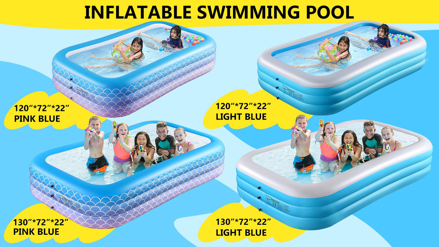 Sunrio 2025 Upgrade Inflatable Pool for Kids and Adults-120"*72"*22" Full-Sized Inflatable Swimming Pool Leakproof Blow Up Above Ground for Backyard Outdoor Garden Summer Water Party Pink