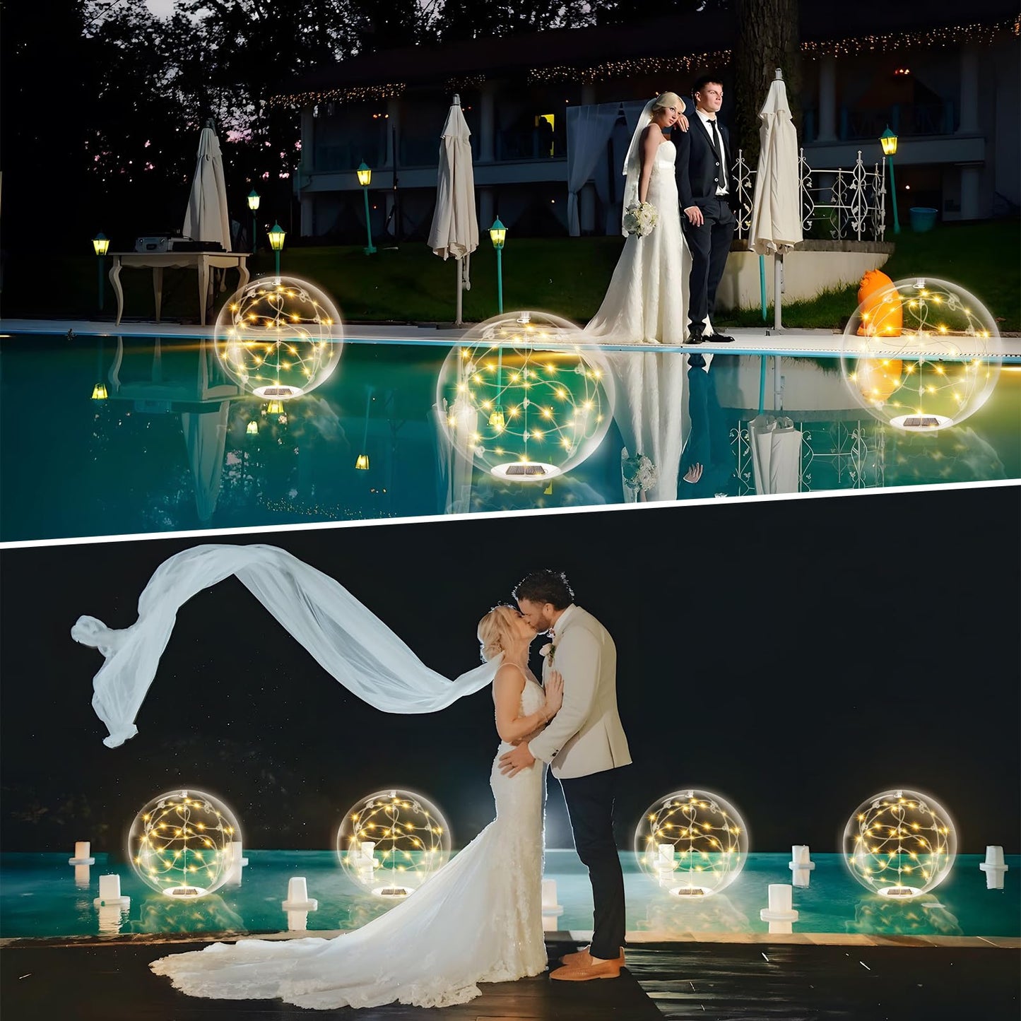 afzdby Floating Pool Lights Solar Powered,14 Inch 3000K Warm White Inflatable Glow in The Dark Balls,IP68 Waterproof Led Light up for Inground Pool,Christmas Decorations Outdoor Ornaments