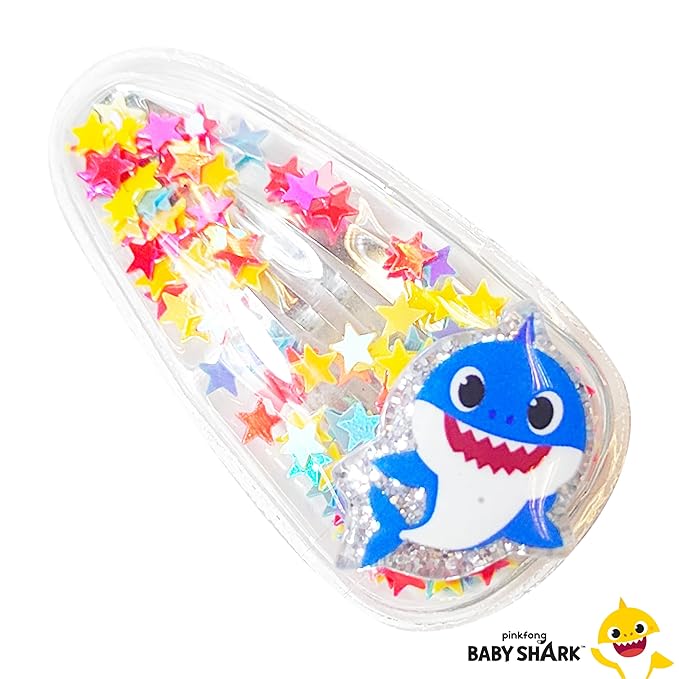 Baby Shark Hair Accessories For Girls, 6pc Cute Hair Clips with Favorite Babyshark Character Charms, Magical Confetti Slaps for Kids, Toddler, Ages 3+