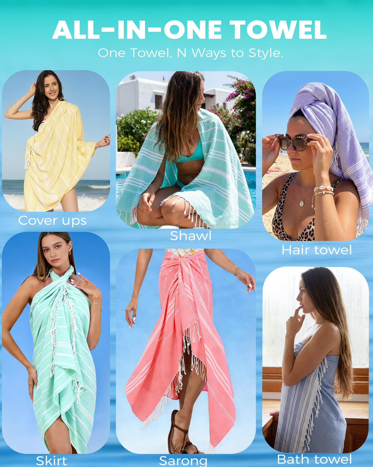 Antfuny 2 Packs Turkish Beach Towels Quick Dry Sand Free Oversized Bath Pool Swim Towel Extra Large XL Big Blanket Adult Travel Essentials Cruise Accessories Must Haves Clearance Vacation Stuff