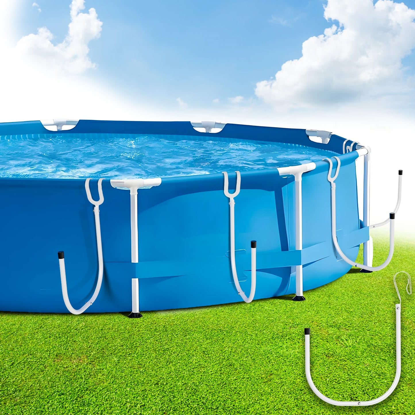 Teisaiko Upgraded 4-Pack Solar Cover Holder for Above Ground Pool, Solar Pool Cover Holder, U-Shaped Iron Tube Set for Framed Above-Ground Swimming Pools, Keep Solar Blankets Off The Ground (4-Pack)