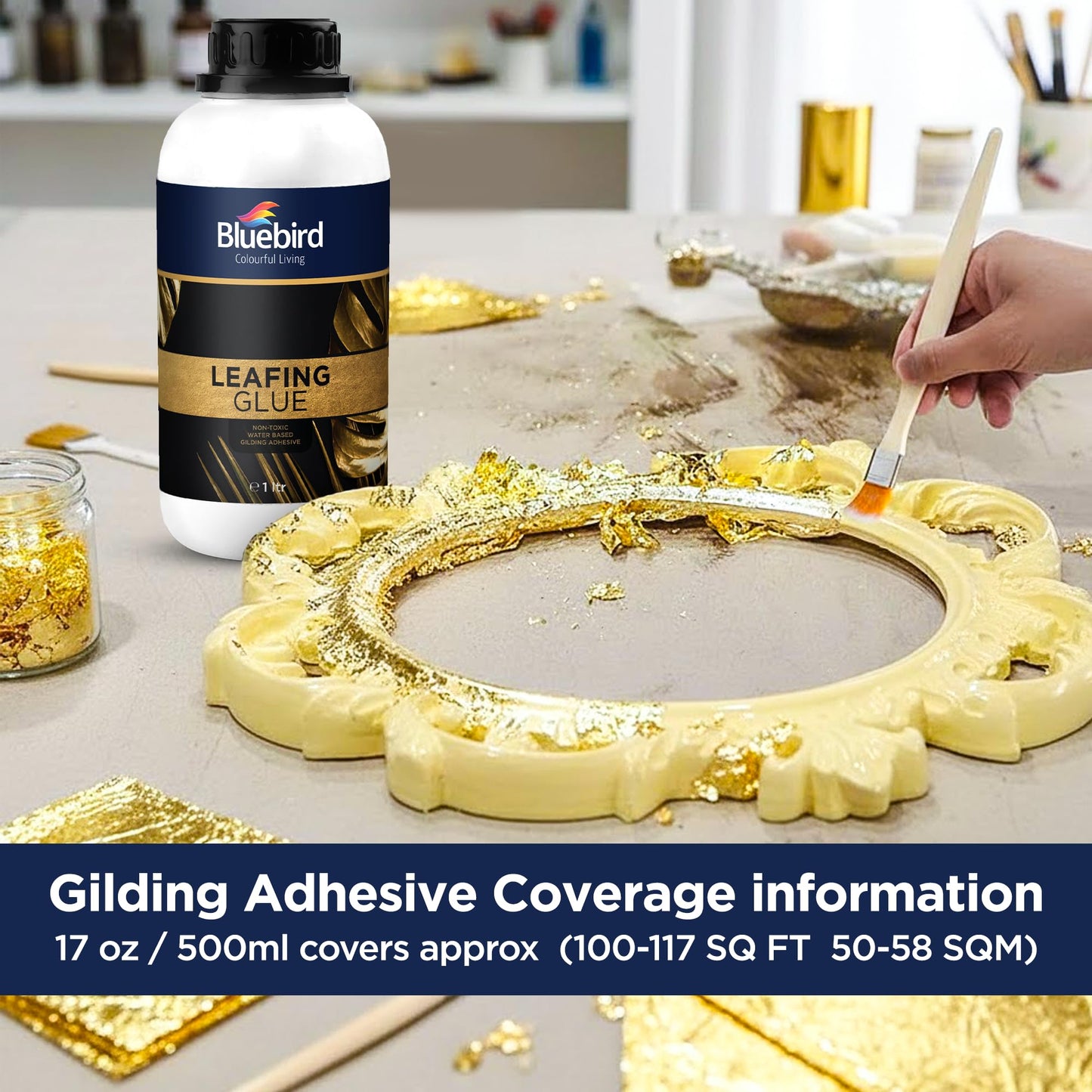 Bluebird Gold Leaf Adhesive 33.8 Fl Oz / 1 Liter Gilding Adhesive, Leafing Glue for Art and Craft