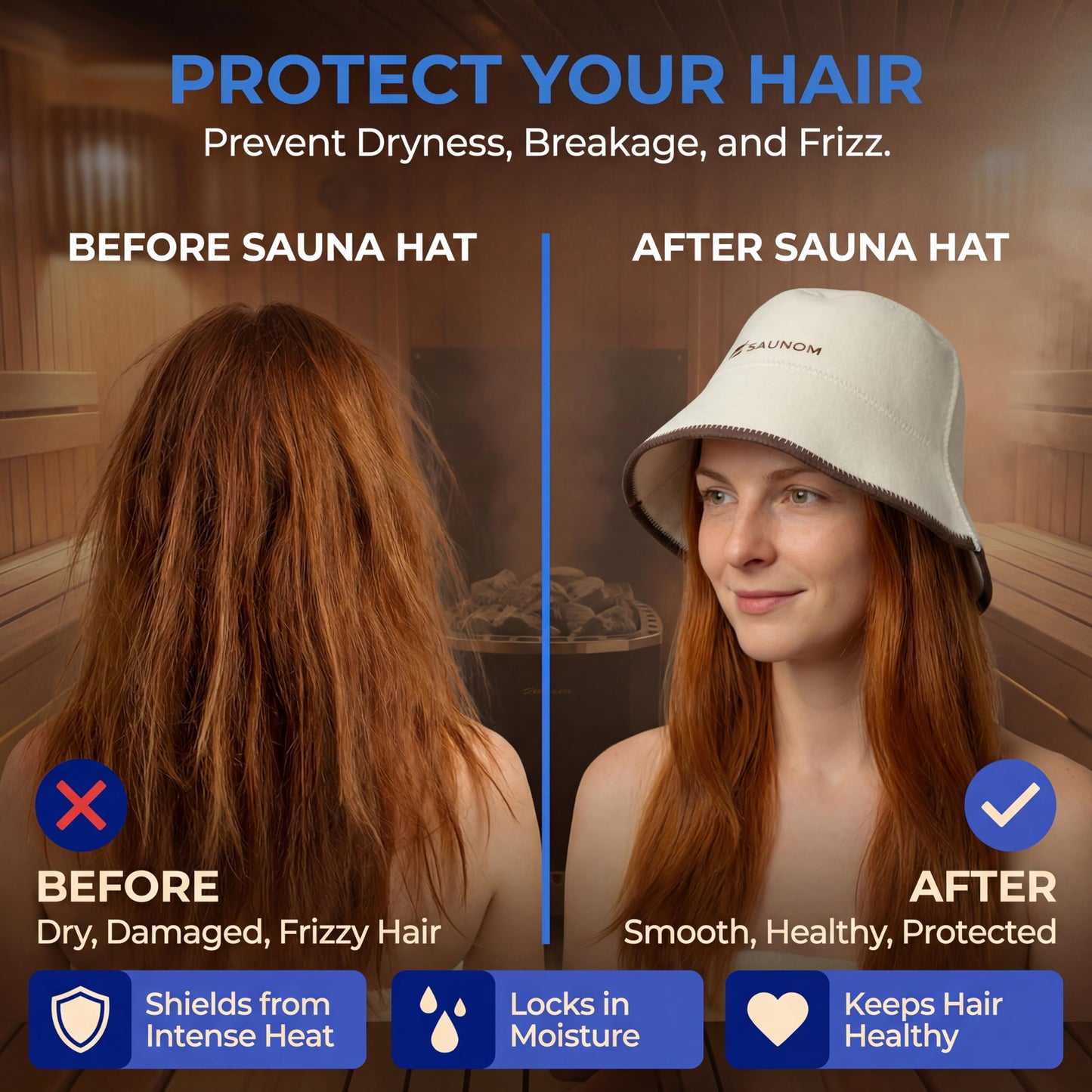 SAUNOM Wool Sauna Hat for Men and Women — 100% Natural Wool — Breathable, Itch-Free and Odor Resistant Sauna Cap — Ideal Banya Hat for Men