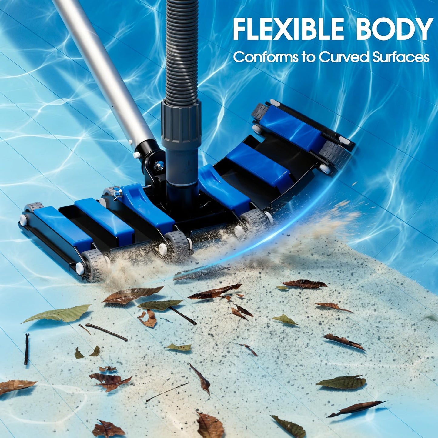 Commercial-Grade 4.4 LB Weighted Pool Vacuum Head & Swivel Handle - Lab-Tuned Brush,Debris Guide & Vinyl-Safe Wheels for High-Efficiency Cleaning,Inground & Above Ground Swimming Pools –Blue