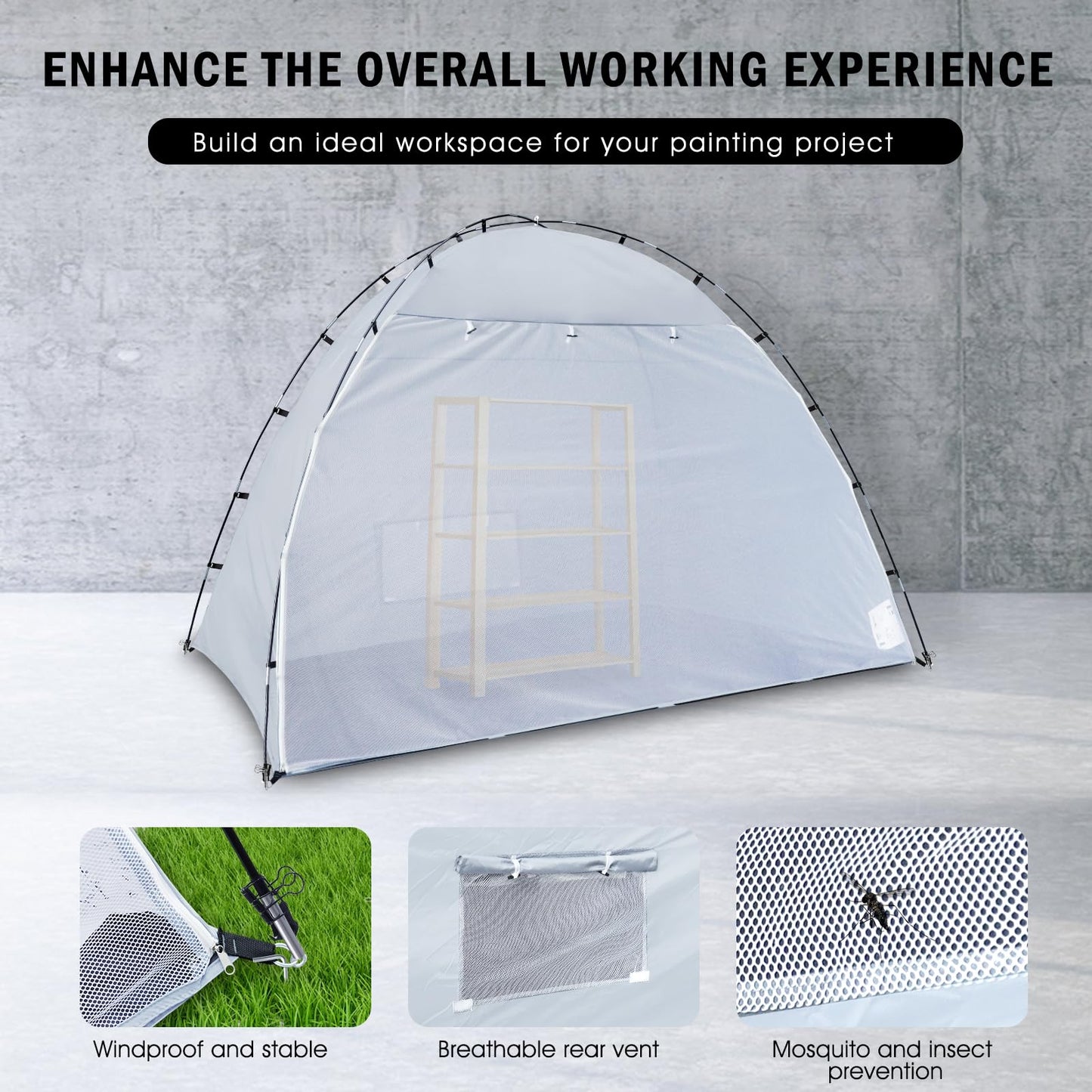 Portable Paint Booth Tent, Siebwin Extra Large 10x6x6.5ft Spray Paint Tent with Built-in Floor & Mesh Screen & Windproof Hooks for Furniture DIY Hobby Tool Spray Paint Shelter, Gray