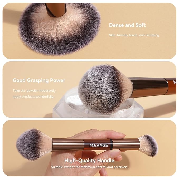 MAANGE 7 PCS Foundation Makeup Brush Set With Bag, Make up Brushes, Eyeshadow Concealer Brush, Double-ended Foundation Contour Powder Blush, Professional Face brush Set Tools For Liquid,Cream(Apricot)