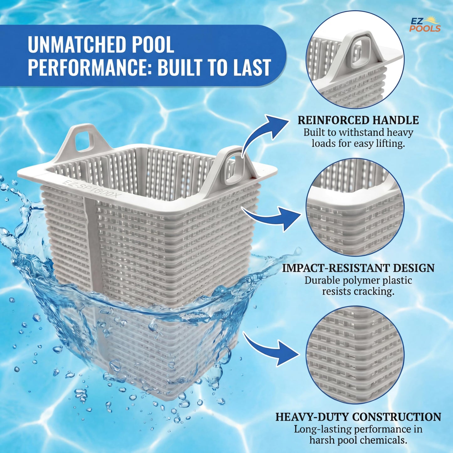 EZ POOLS Reinforced-Duty Pump Basket – 4X Stronger Mold Than OEM, Fits Hayward Super Pump (SPX1600M)