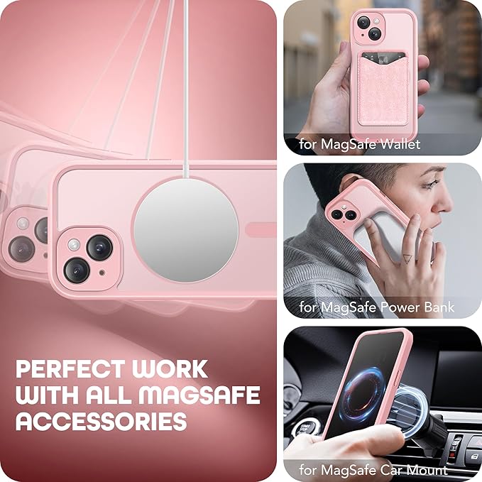 Magnetic for iPhone 15 Plus Case, Compatible with MagSafe, Built-in Privacy Screen Protector and Camera Protection, Anti Spy Full Body Dustproof Shockproof Hard Phone Case 6.7", Pink