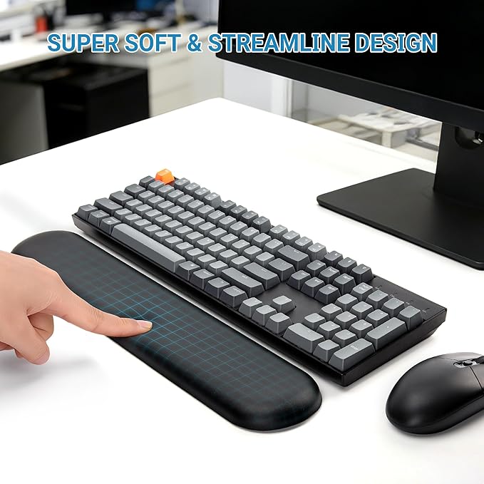PU Leather Keyboard Wrist Rest, Ergonomic Memory Foam Wrist Support for Pain Relief, Waterproof & Easy to Clean Hand Rest Pad for Office, Gaming & Mechanical Keyboards (Classic Black)
