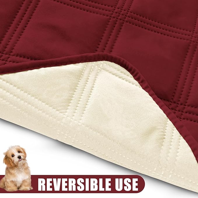 Smiry Waterproof Dog Bed Cover Blanket 30x53, Soft Reversible Pet Blanket, Washable Leakproof Cats Dogs Couch Cover for Sofa, Couch, Furniture, Wine Red/Beige
