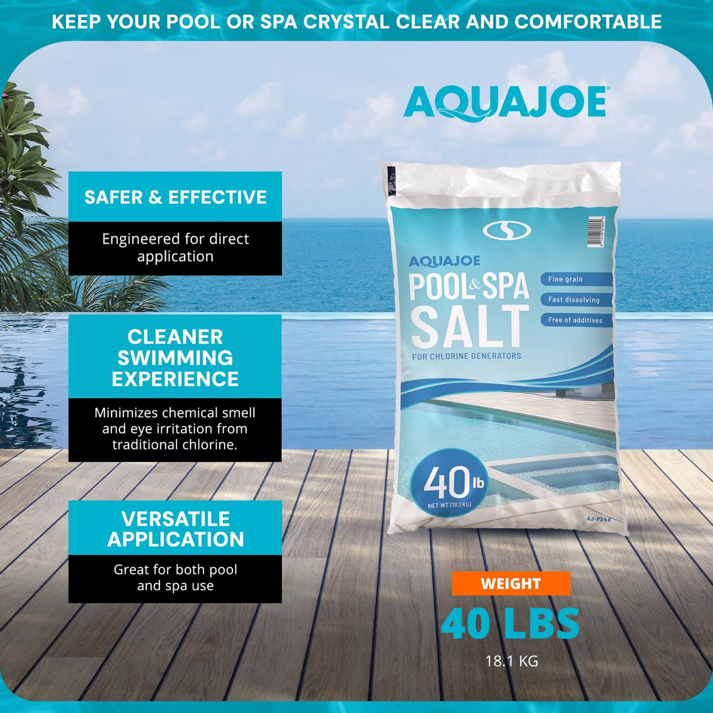 Aqua Joe 5 Pack 40 Lb Fast Dissolving Pool Spa Salt Chlorine Generators, AJ-PS40