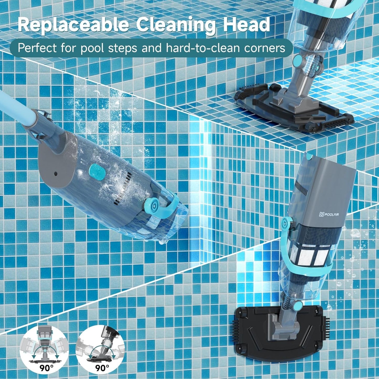 PoolMr Cordless Handheld Pool Vacuum, Rechargeable Pool Cleaner with 18.5 Gal/Min Suction, 60 Min Runtime, Dual-Phase Cleaning System, Ideal for Above Ground Pools, Spas, Hot Tubs, Black