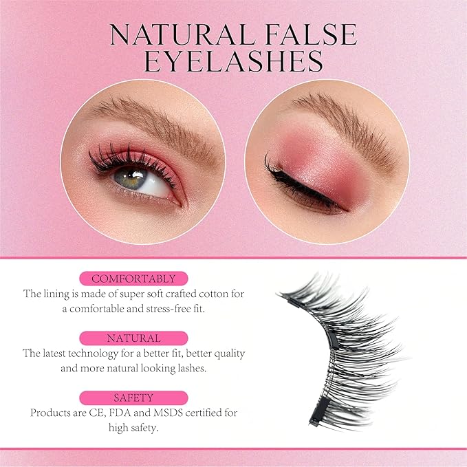 Magnetic Eyelashes With Applicator, Natural-looking, No Adhesive, No Eyeliner, Soft Comfortable Magnetic Lashes, Easy to Wear, Reusable (1Pair Eyelashes)