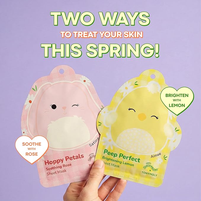 TONYMOLY x Squishmallows Satine Hoppy Petals Sheet Mask, Calming Rose & Chamomile, Hydrating K-Beauty Skincare, Easter Basket Stuffer for Teens, Girls & Spring Self-Care