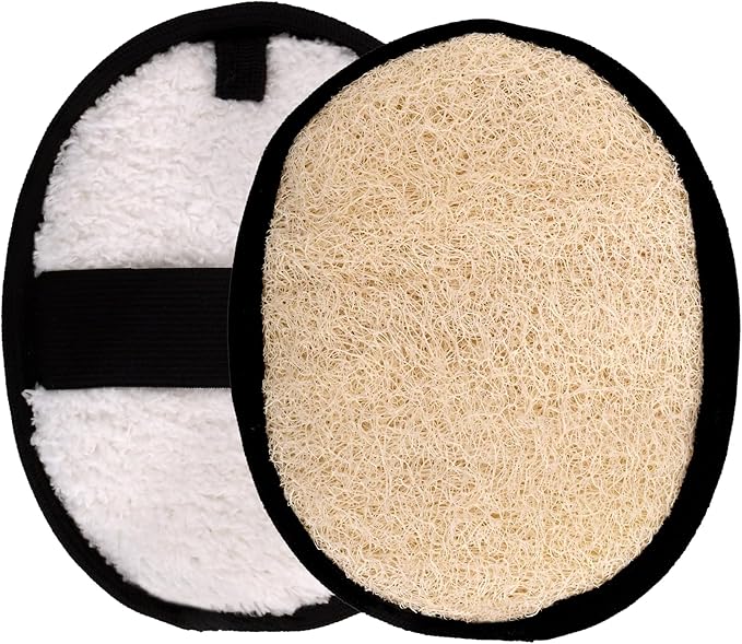 Natural Loofah Shower Body Scrubber for Men, Egyptian Luffa Sponge Exfoliating Loofah, Body Sponges for Shower, Mens Hygiene Essentials, Bath Loofahs Body Scrubber Shower Tool - 2PCS Black & White Set