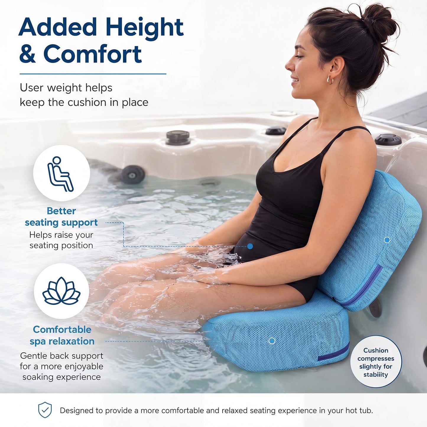 Yerliker 1 Pcs Foldable Hot Tub Booster Seat for Adults, Adjustable 2 Heights up to 6.3", Weighted Booster Seat 3D Air Mesh Hot Tub Accessories Quick Dry Micro Dot Non Slip for Spa Bathtub Pool