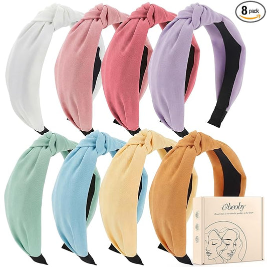 obeoby 8Pcs Girls Headbands, Knotted Headbands for Teen Girls Outdoor Outfit Light Multicolor Series Summer Hairband Mothers Day Gifts for Daughter Hair Accessories Trendy Stuff