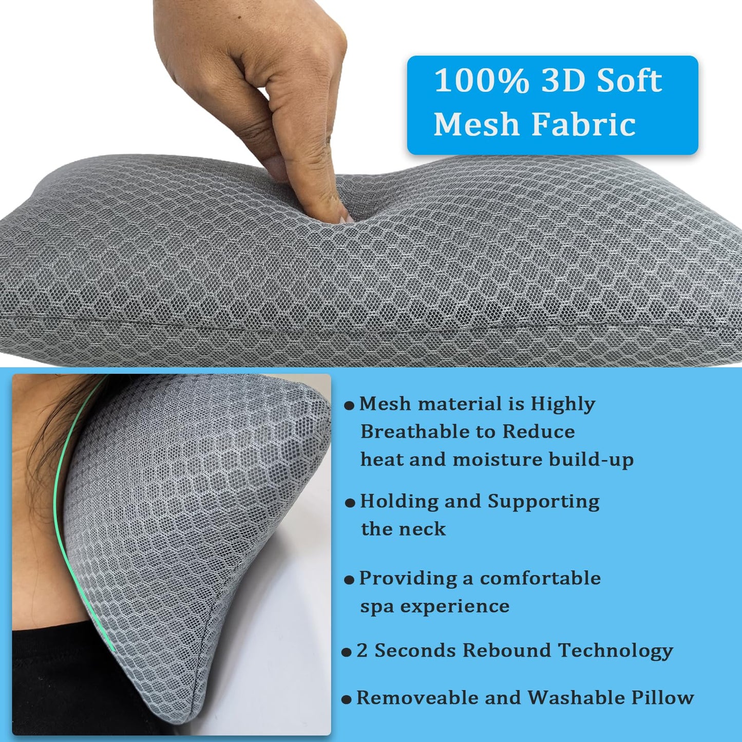 REEZEIVI 2 Pack Hot Tub Headrest Pillow,Chaise Lounge Pillows Outdoor 3D air mesh,Spa Pillow for Outdoor Hot Tub, Quick Drying and Washable,Head and Neck Support Pillow with Adjustable Weighted Strap