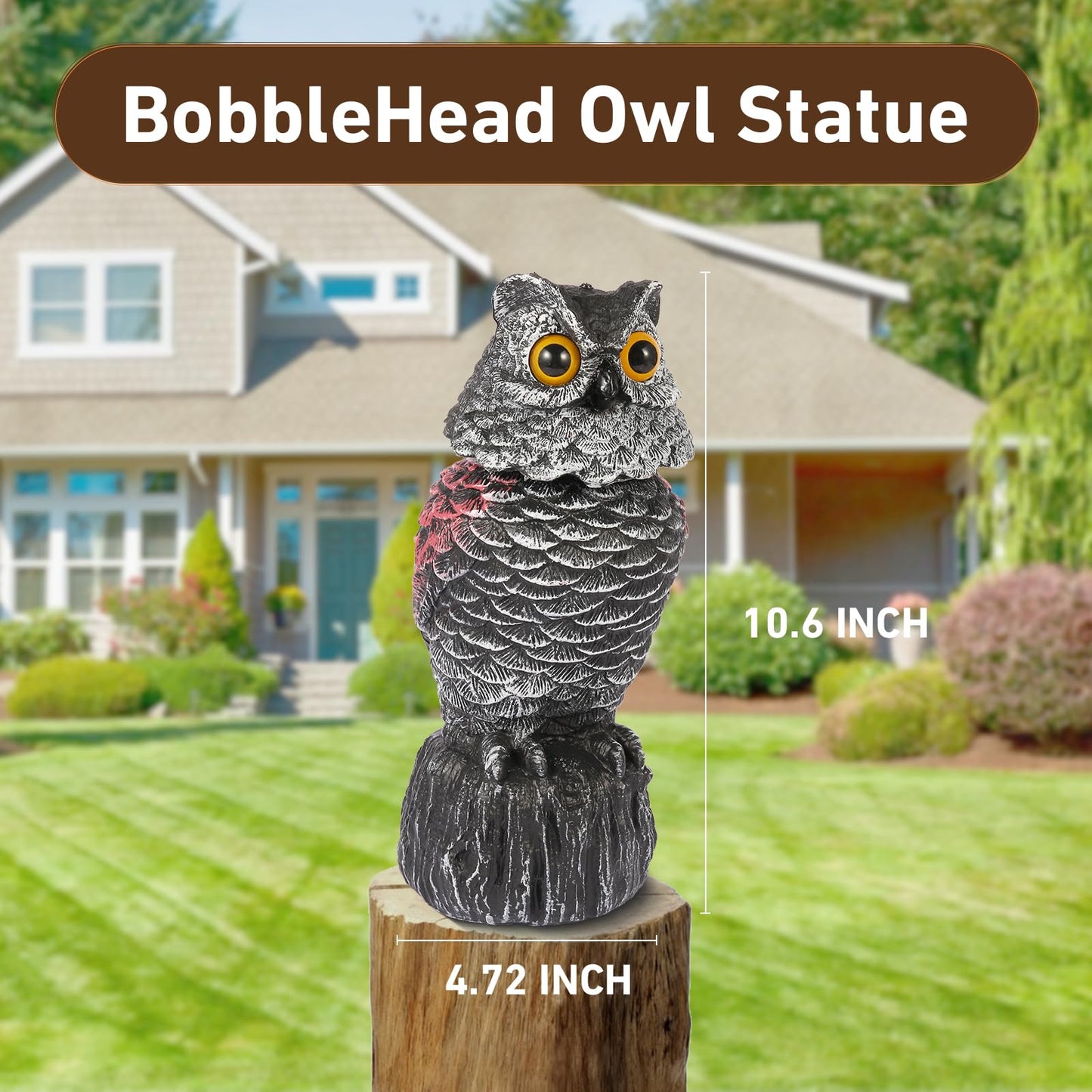 Owl Decoys to Scare Birds Away, 2 Pack BobbleHead Fake Owls Plastic Scarecrow Bird Deterrent, Nature Enemy Scarecrow Plastic Owl Statues, Garden Decor Statues for outside, Patio, Lawn, Yard Decoration