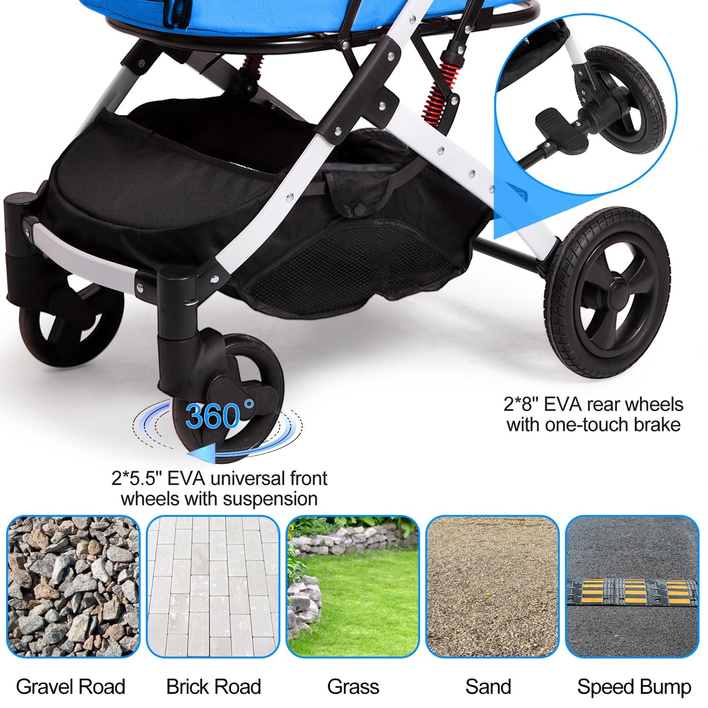 BETSOCCI Pet Stroller for Medium Small Dog & Cat, Foldable Lightweight Dog Stroller with Storage Basket Pet Travel Carriage with Safety Leashes, 4 Wheel, Blue