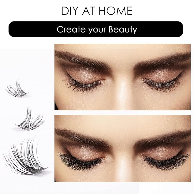 Cluster Lashes 72 Individual Lashes Clusters Eyelash Extensions False Eyelashes DIY Lash Extension Kit Reusable False Eyelashes Natural Look Mix 10-16mm-DM01