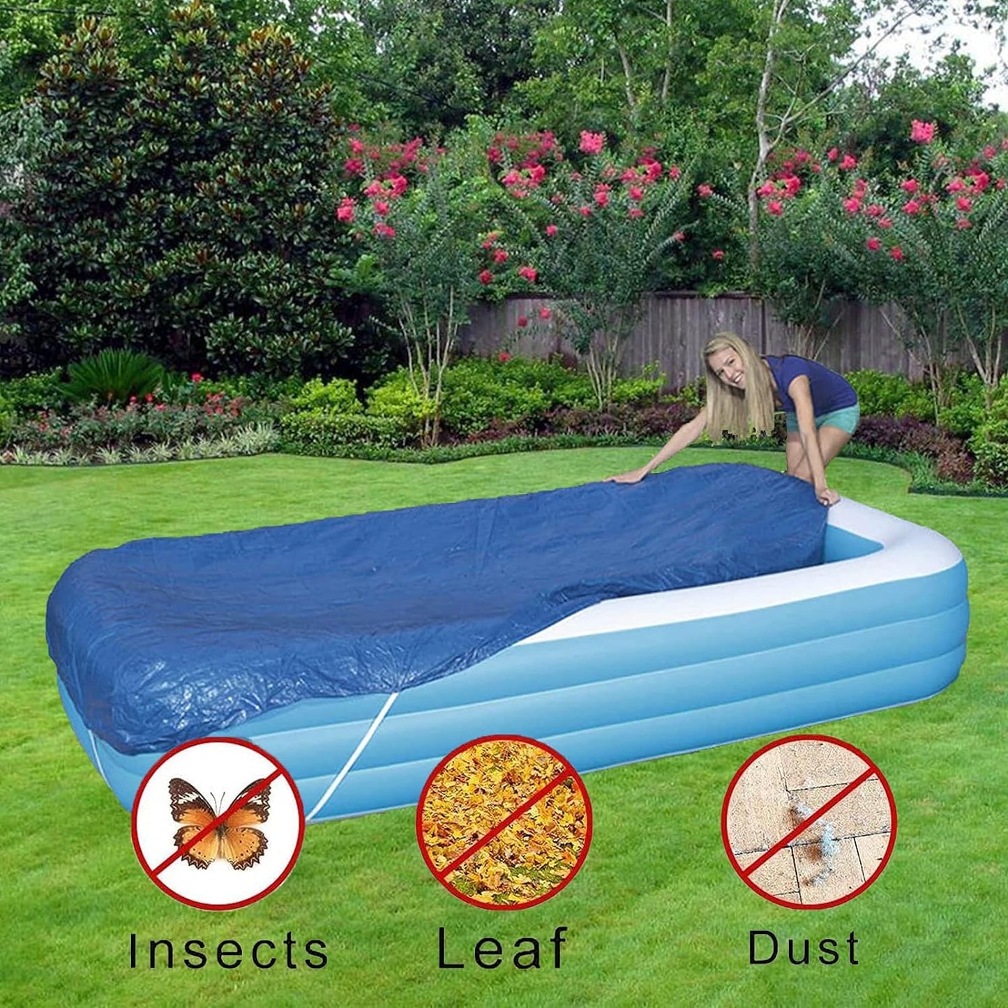 Rectangular Pool Cover, Fits 120 in x 72 in Inflatable Swimming Pool, Above Ground Pool Covers, Inflatable Pool Cover for Outdoor Paddling Family Pools (Swimming Pool Cover)