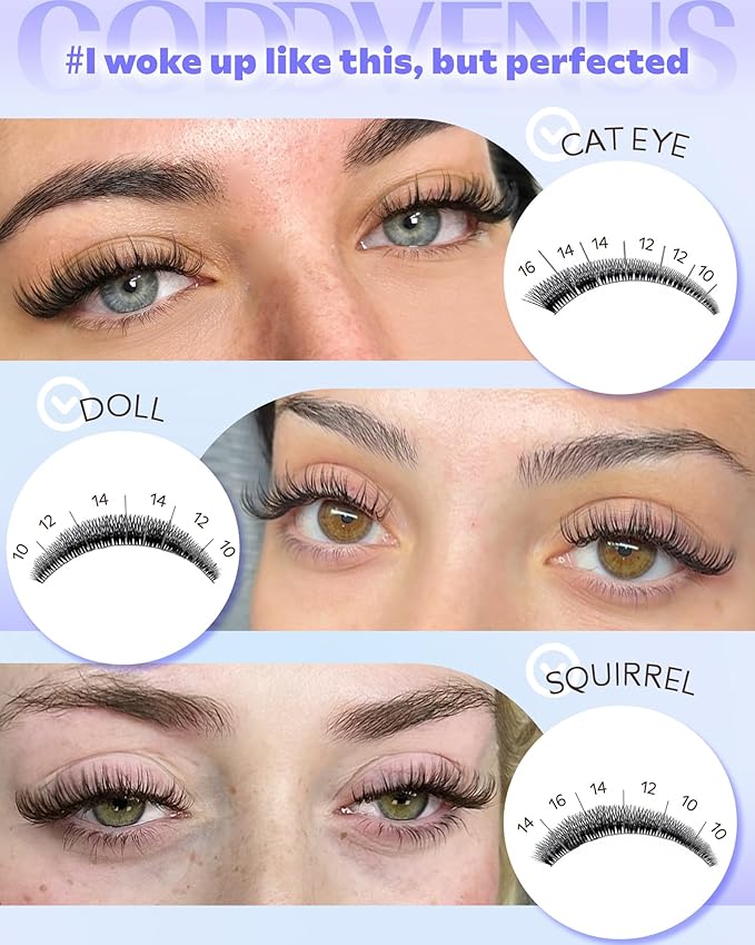 Goddvenus Wispy Lash Clusters Natural Eyelash Clusters No Makeup Look Cluster Eyelash Extensions 10-16mm DIY Lash Extension CC Curve