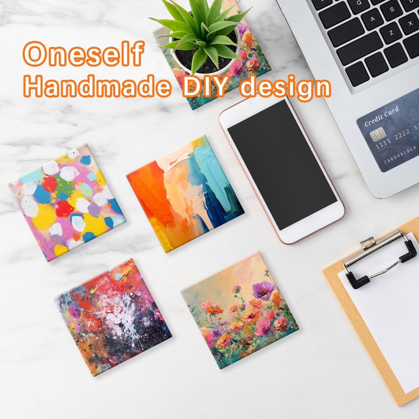 24 PCS Ceramic Tiles for Crafts 4x4 inches and self-Adhesive Cork mat,unglazed Ceramic Coasters for Crafts,Use with Alcohol Ink or Acrylic Pouring Make Your Own DIY Coasters