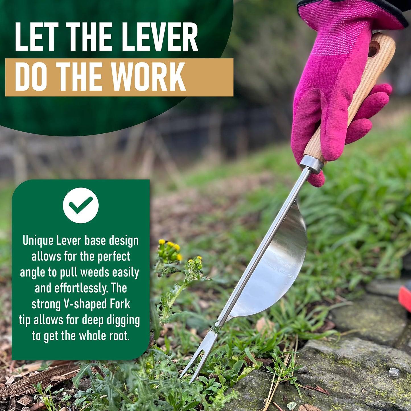 Grampa's Hand Weeder Tool - The Perfect Lightweight Easy to Use Weed Puller Tool for Garden - Durable Unique Lever Design with V-Shaped Forks Allows for Easy Removal of Weeds & Their Roots