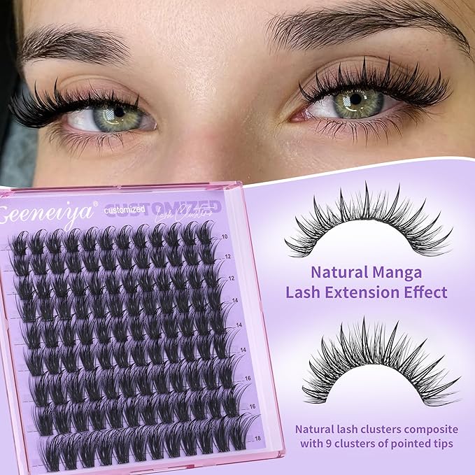 Geeneiya Wispy Lash Clusters Customized Eyelash Clusters Manga Spike Lash Extension Natural Cluster Eyelash Extensions, Double-layer Composite Lashes