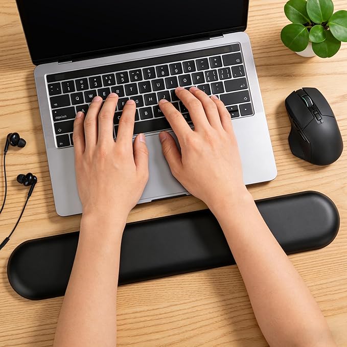 PU Leather Keyboard Wrist Rest, Ergonomic Memory Foam Wrist Support for Pain Relief, Waterproof & Easy to Clean Hand Rest Pad for Office, Gaming & Mechanical Keyboards (Classic Black)