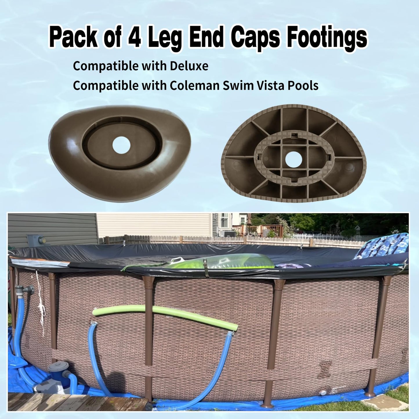 4-Pack Leg End Caps Footings 5 1/4" x 3 5/8"x1" for Frame Vertical Legs 2.5" x 1.75", Leg Caps Compatible with Coleman 18ft x 48in, 24ft x 52in, 22ft x 52in Round Above Ground Pool Foot Supports