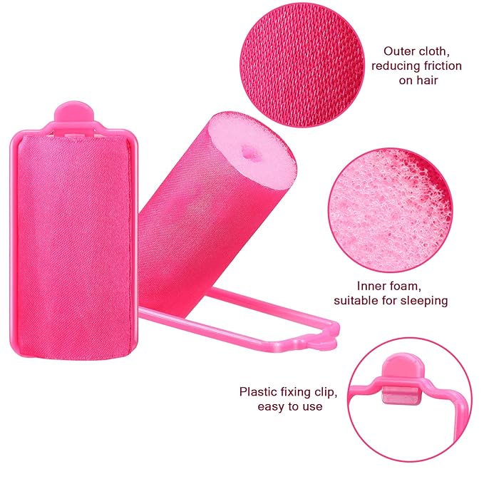 40 Pieces Sponge Hair Rollers Satin Rollers Silk Foam Rollers Women Hair Curlers with Duck Teeth Clips for Hairdressing Styling(Multi-size,Rose Red)