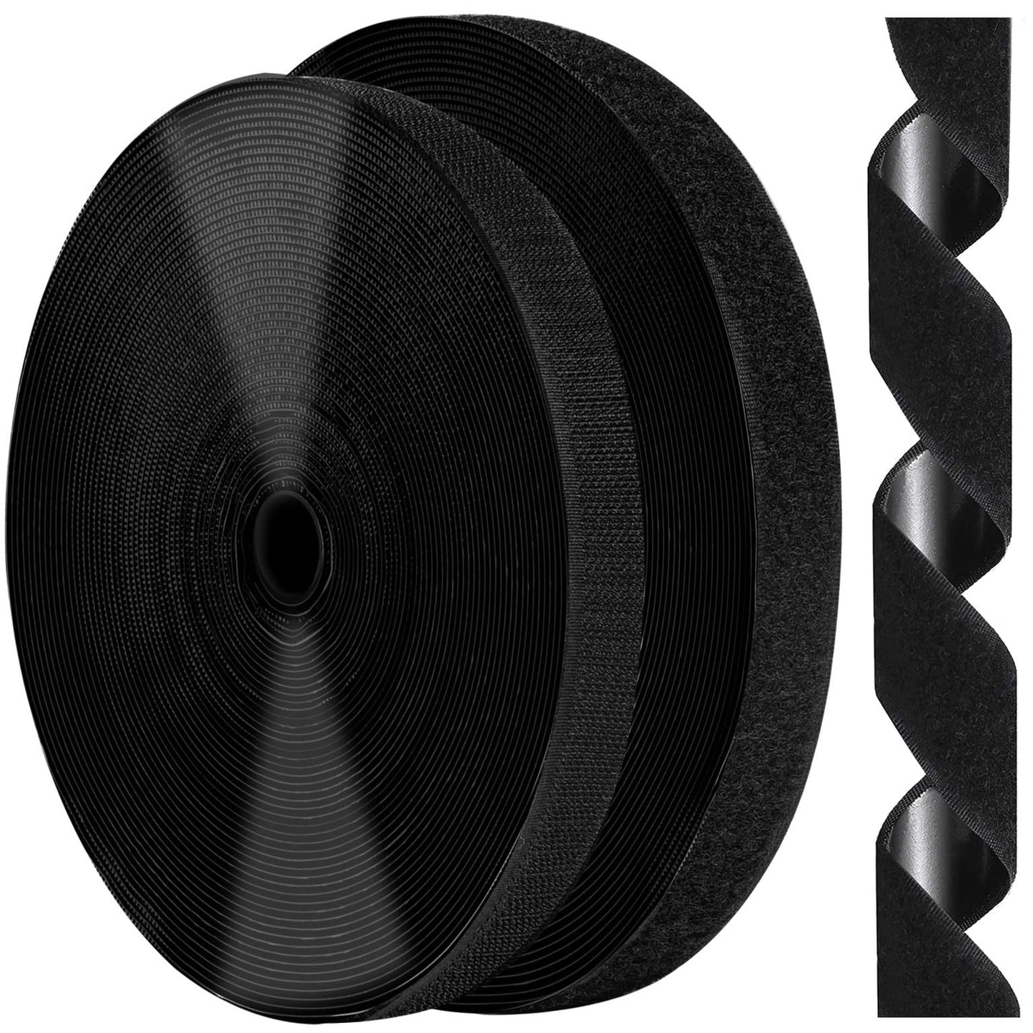 3/4 Inch x 82 Feet Black Hook Loop Strips with Adhesive Heavy Duty, Multi-Purpose Hook and Loop Tape, Double Sided Hook Loop Rolls, Picture Hanging Strips, TV Accessories, TV wall Adhesive Tape