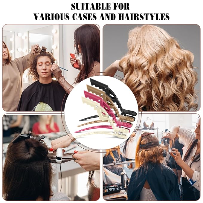 Havawish 12 Pcs Alligator Clips for Hair Styling Matte Alligator Crocodile Clips for Women Hair Sectioning(Black White Pink Brown)