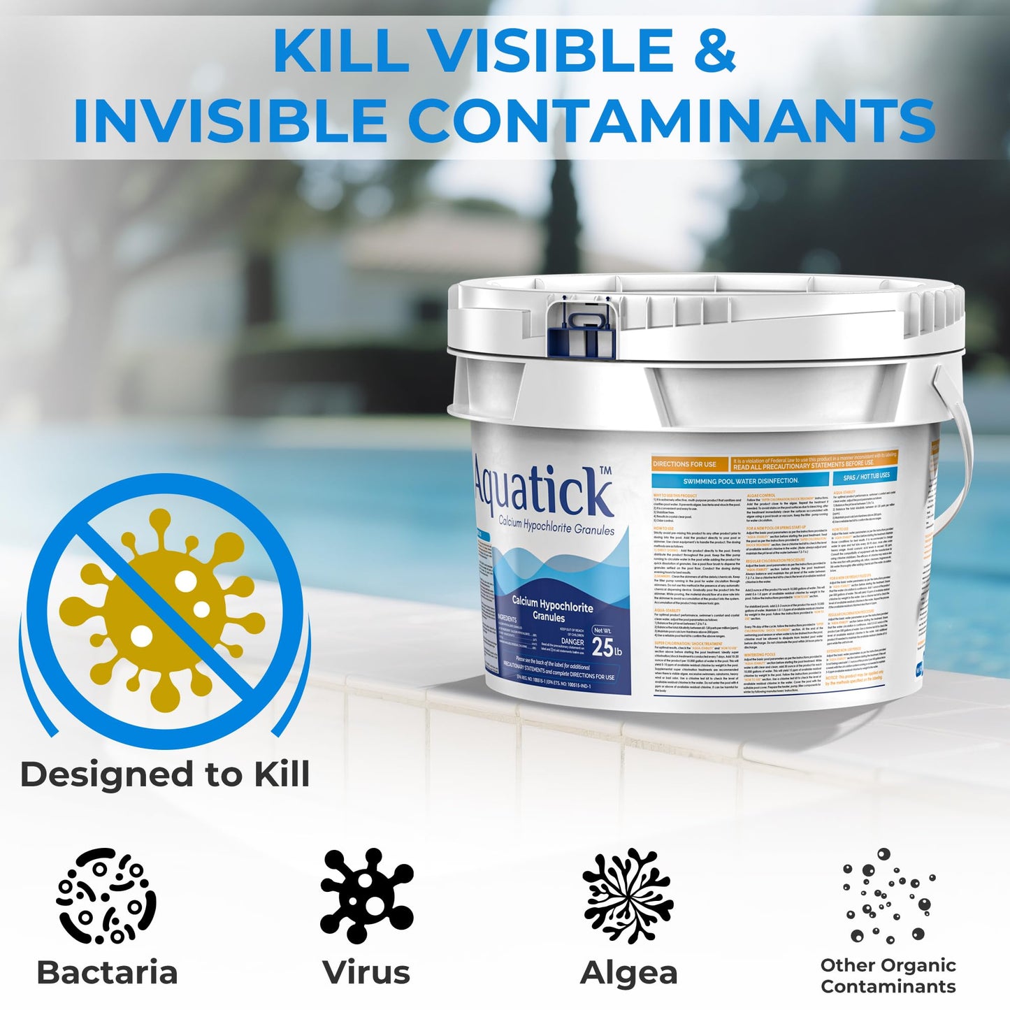 Pro-Grade Chlorine Pool Shock, 68% Cal-Hypo Granular Sanitizer, Prevents Bacteria & Algae, Restores Crystal Clear Water - Shock Treatment, Swimming Pool Chemical - 25Lb