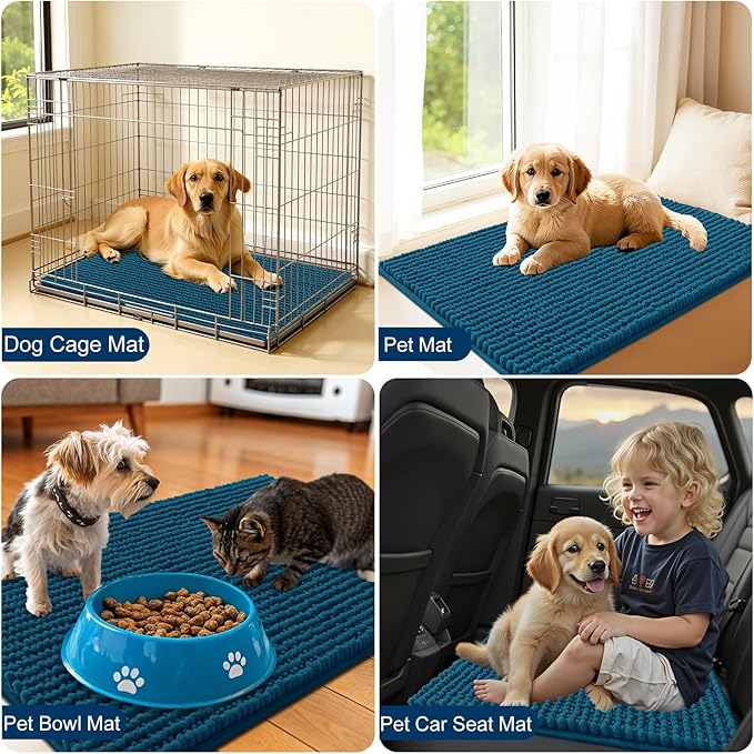 OLANLY Dog Door Mat for Muddy Paws 59x20, Ultra Absorbent Chenille Mud Doormat, Non-Slip Washable and Dirt Trapping Doormat for Indoor Entryway, Quick-Dry Indoor Pet Bed Mats for Dogs, Atlantic Blue